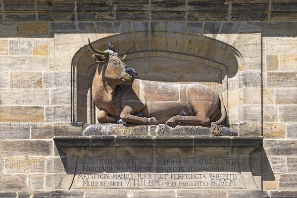 Sculpture of an ox at the historic slaughterhouse from 1742-1903 and meat bank