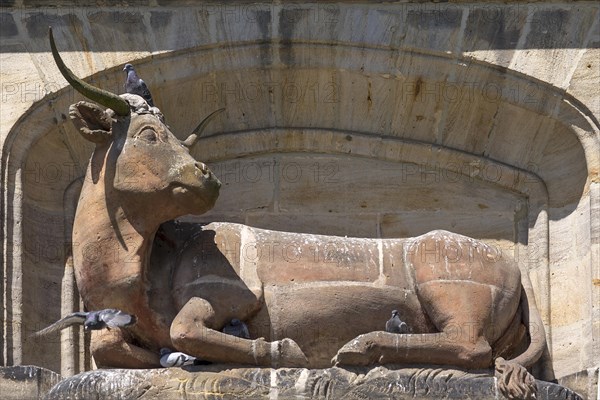 Sculpture of an ox at the historic slaughterhouse from 1742-1903 and meat bank