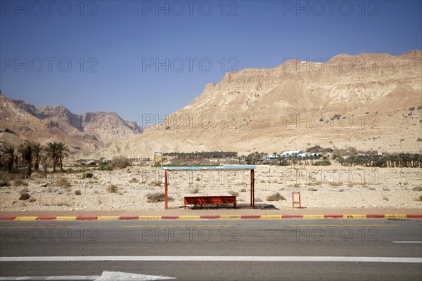 Abandoned bus stop by the dead sea on the road to En Gedi