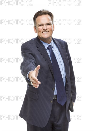 Handsome businessman reaching for A handshake isolated on a white background