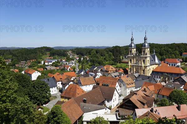 View from the castle Goessweinstein over the town with Basilica Goessweinstein