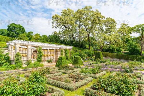 Rose garden and shell grotto in the Buergerpark Marienberg