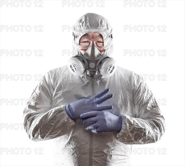 Chinese man wearing hazmat suit