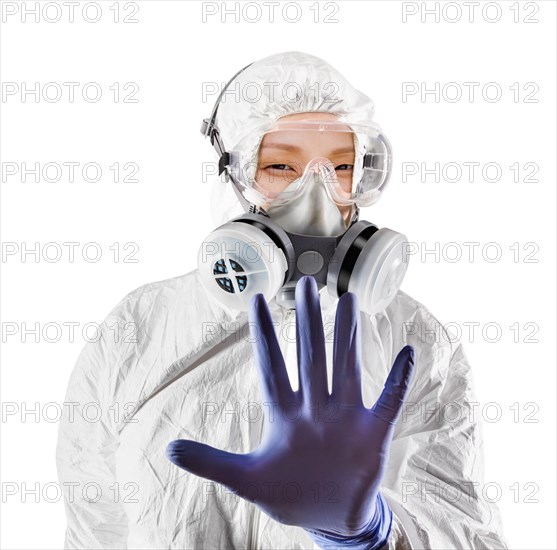 Chinese woman wearing hazmat suit