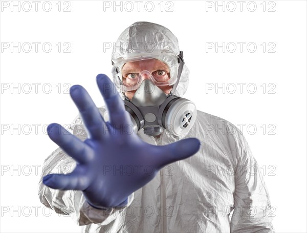 Man wearing hazmat suit