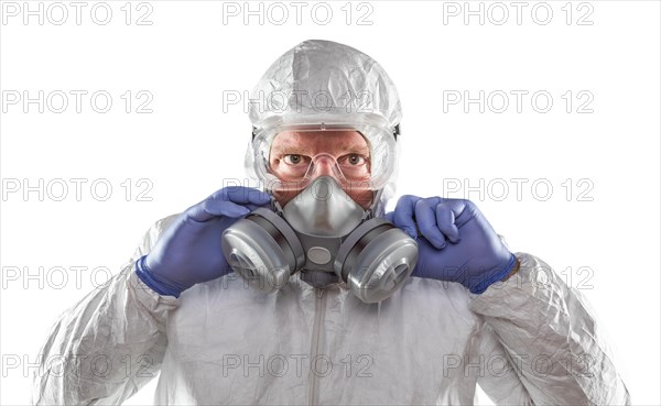 Man wearing hazmat suit