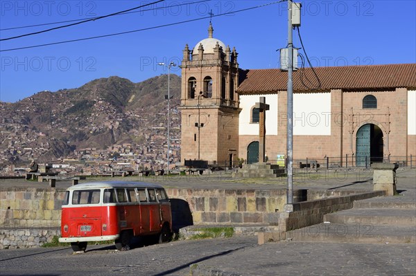 Old VW bus in front of the church San Cristobal