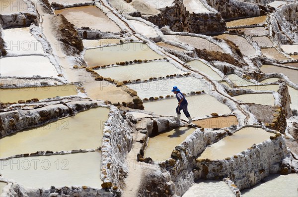 Workers in the terraces for salt extraction