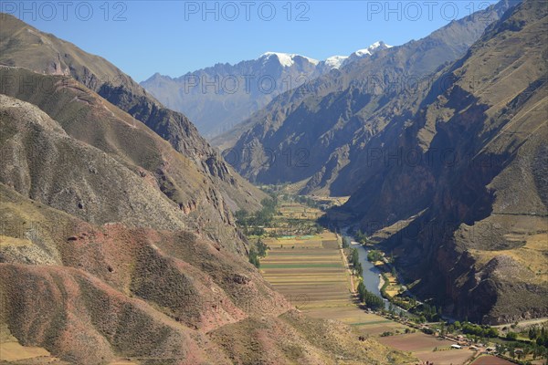 View into the Sacred Valley with the Rio Urubamba