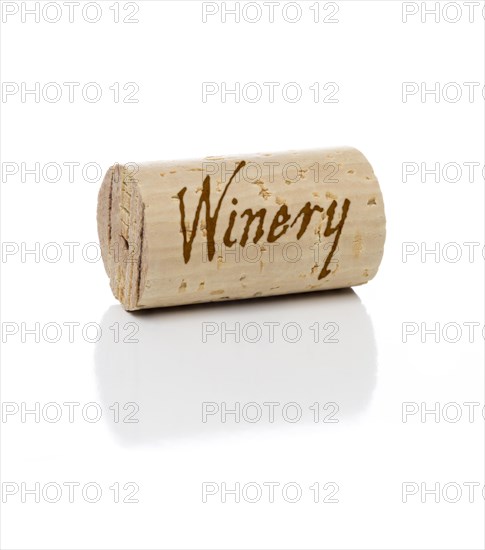 Winery branded wine cork isolated on a white background