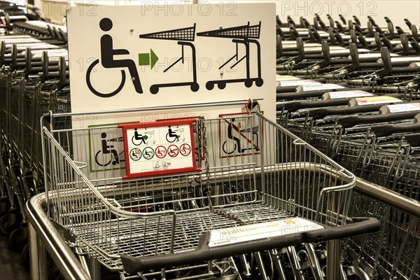 Shopping trolley for wheelchair users at Lidl discount store