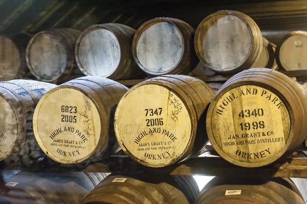 Whisky casks in storage