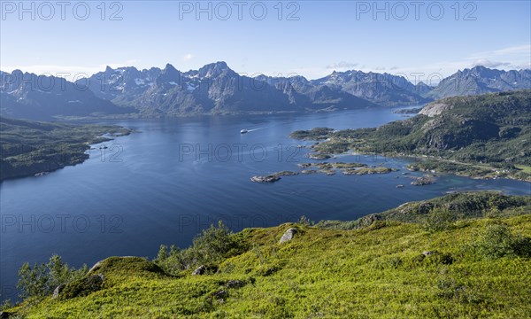 Fjord Raftsund and mountains