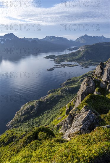 Fjord Raftsund and mountains