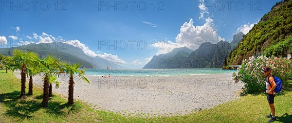 Lake Garda north shore with palm trees and cycling