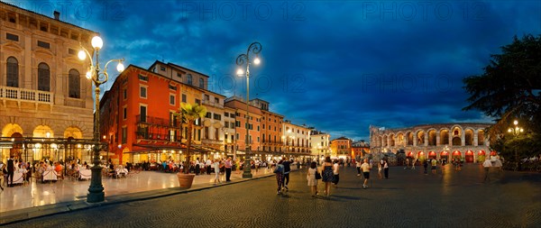 Piazza Bra with Roman amphitheatres Arena di Verona in the evening