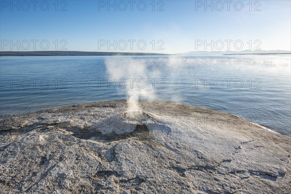 Steaming fumarole at the lake