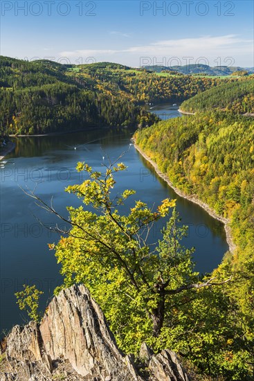 View from the buck rock to the Hohenwarte reservoir in autumn