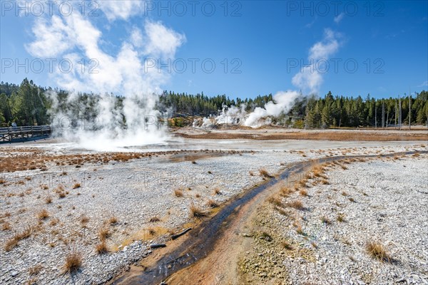 Red mineral deposits at a thermal spring