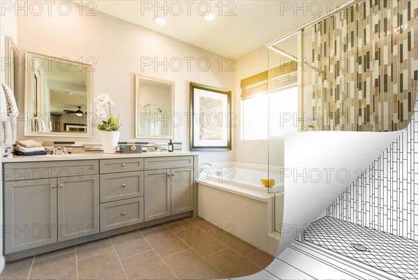 Master bathroom photo page corner flipping with drawing behind