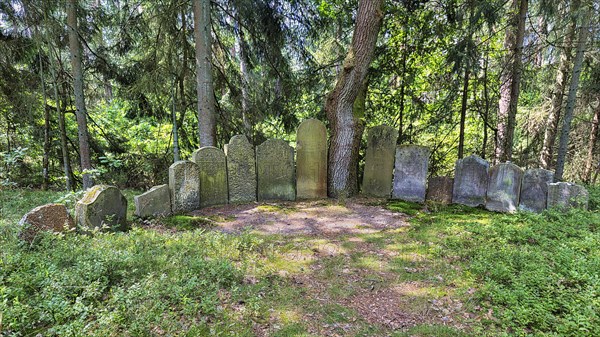 Many gravestones in a semicircle