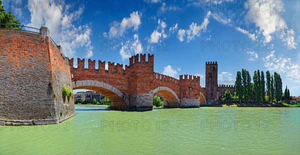 River Adige with the stone bridge Ponte Scaligero