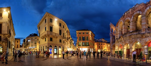 Piazza Bra with Roman amphitheatres Arena di Verona in the evening