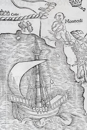 Sailing ship and one-eyed giant (Monoculi)