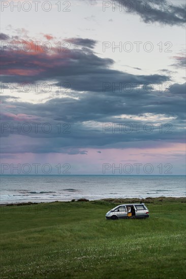 Van at beach