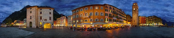 360 panorama of Piazza Novembre with Torre Apponale in the evening