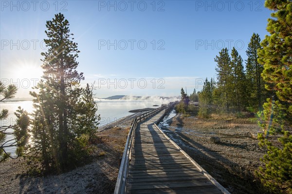Boardwalk on the shore of the West Thumb of Yellowstone Lake