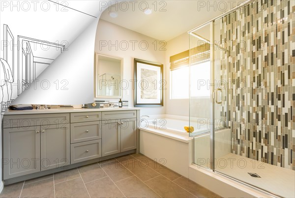 Master bathroom photo page corner flipping with drawing behind