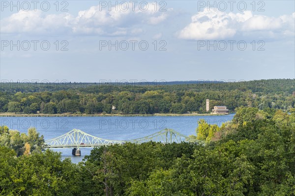 View from Flatow Tower to Glienicke Bridge and Heiland Church Sacrow