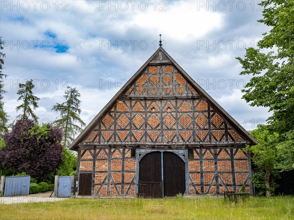 Half-timbered house in the Rundlingsdorf Guehlitz. The village is one of the 19 Rundling villages that have applied to become a UNESCO World Heritage Site. Guehlitz