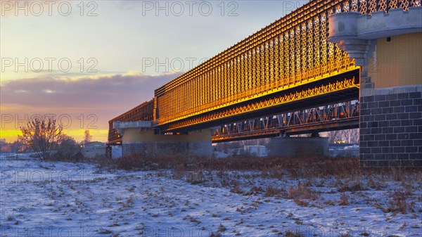 The 'Lisewski' or 'Tczewski' bridge over the Vistula River. sunset