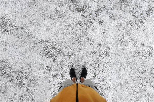 Hailstones on road