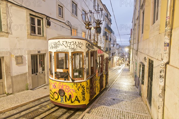 Tracks with funicular at blue hour