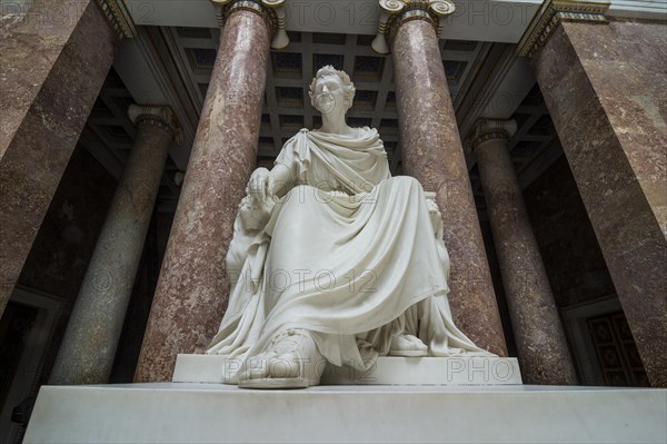 King Ludwig I statue in the interior of the Neo-classical Walhalla hall of fame on the Danube. Bavaria