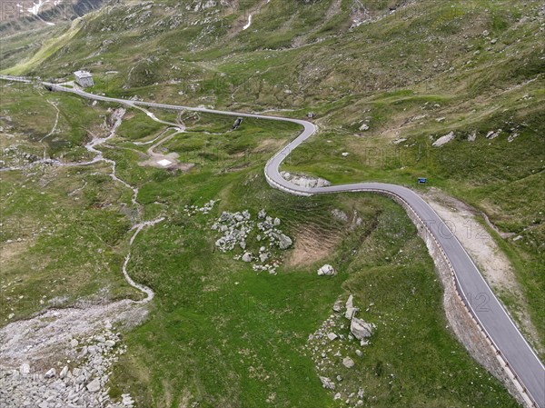 Aerial view of the south side of the Spluegen Pass in the direction of Montespluga