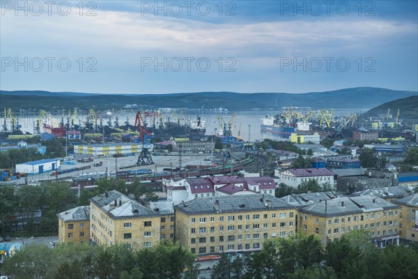 Overlook over Murmansk at sunset