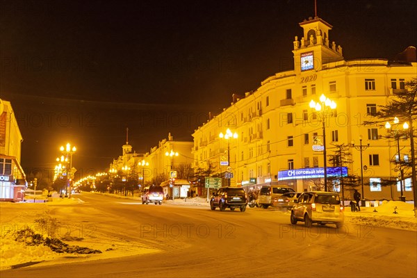 Night shot of Magadan