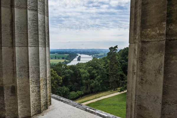 Colonnade of the neo-classical Walhalla hall of fame on the Danube. Bavaria