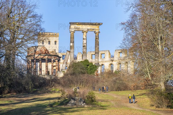 Artificial ruins and Norman Tower on Ruinenberg in winter