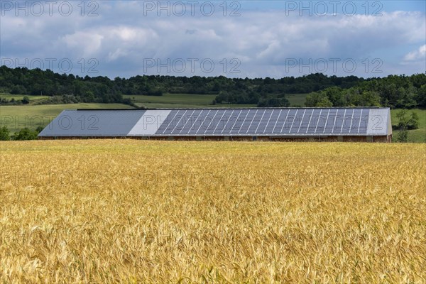 Solar panels on a roof in the Limagne plain