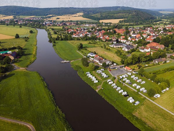 Drone image of the river Weser near Lippoldsberg