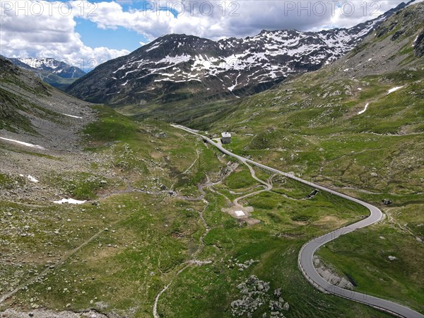 Aerial view of the south side of the Spluegen Pass in the direction of Montespluga