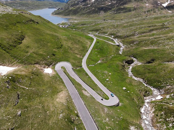 Aerial view of the south side of the Spluegen Pass in the direction of Montespluga