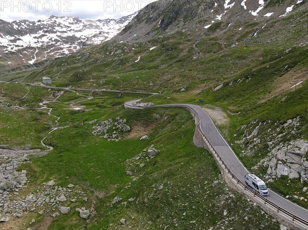 Aerial view of the south side of the Spluegen Pass in the direction of Montespluga