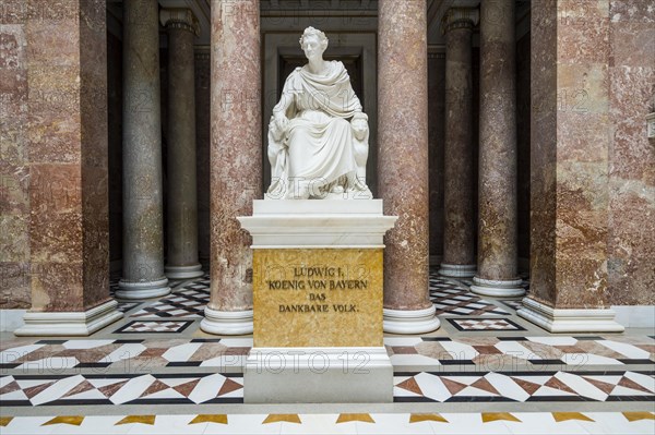 King Ludwig I statue in the interior of the Neo-classical Walhalla hall of fame on the Danube. Bavaria