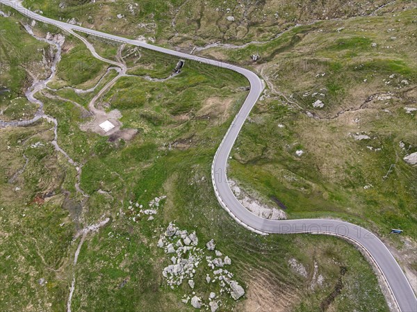 Aerial view of the south side of the Spluegen Pass in the direction of Montespluga